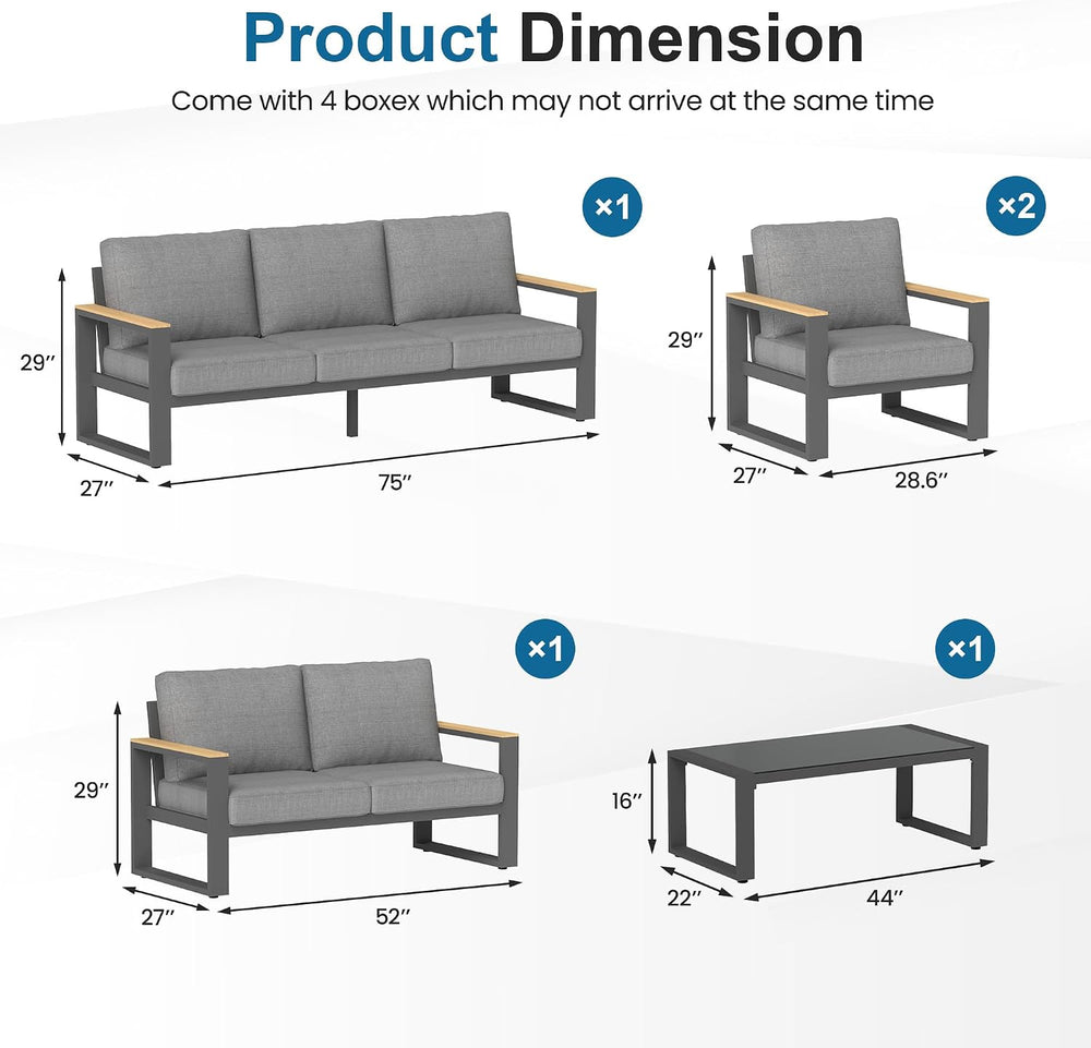 Aluminum Outdoor Patio Furniture Set with Height-adjustable Footrest for Lawn...