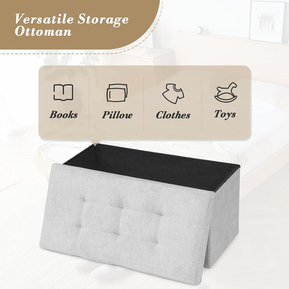 Athena Collection Linen Ottoman with Storage, 30 Inches Large Storage Ottoman...