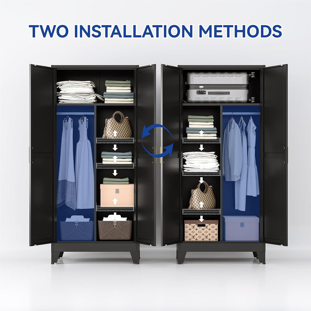 COFaR Wardrobe Closet with Doors, Metal Bedroom Armoire with Adjustable Hangi...
