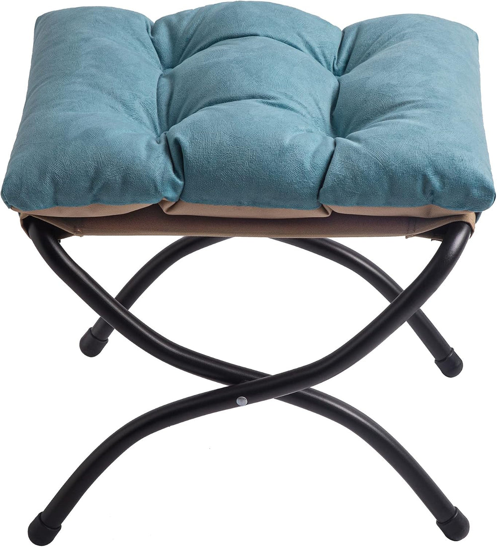 15" Upholstered Folding Foot Rest Stool with Foldable Metal Frame Blue