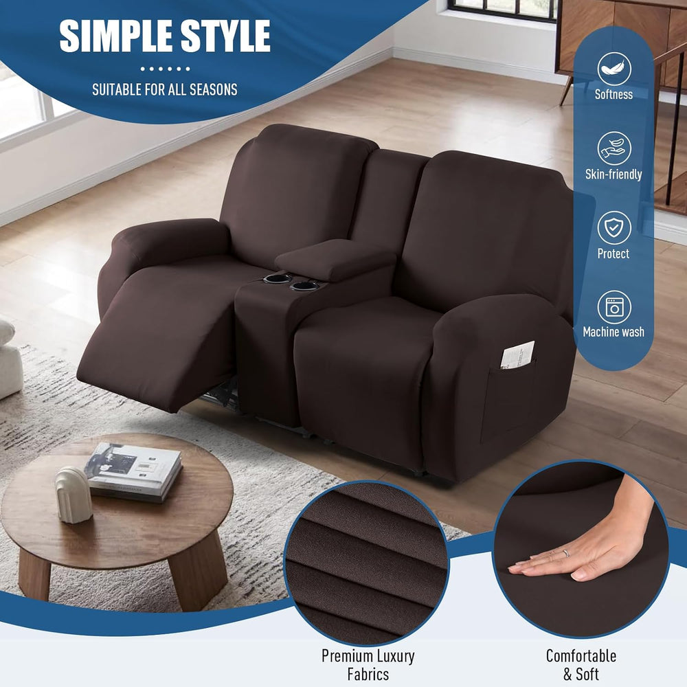 TAOCOCO Reclining Loveseat with Console Slipcover, 2 Seat Recliner Cover