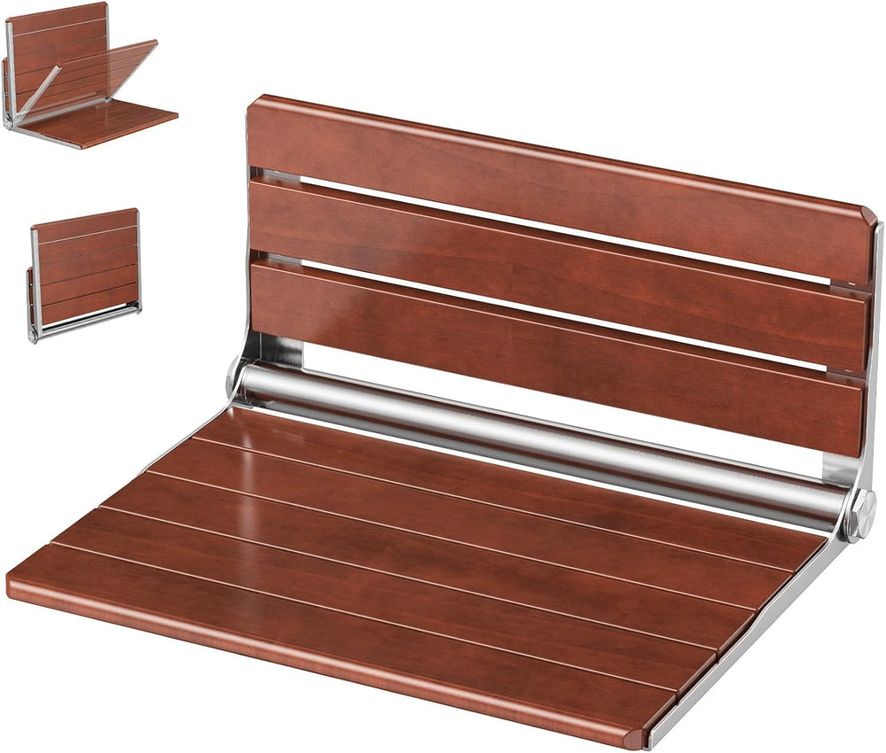 20" Folding Shower Seat Wall Mounted, Foldable Teak Shower Bench, Max 440lb