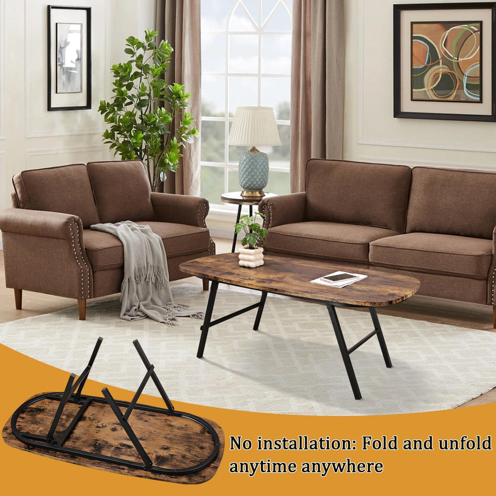 Foldable Coffee Table Natural Wood Oval Coffee Tables No Assembly Portable Fl...