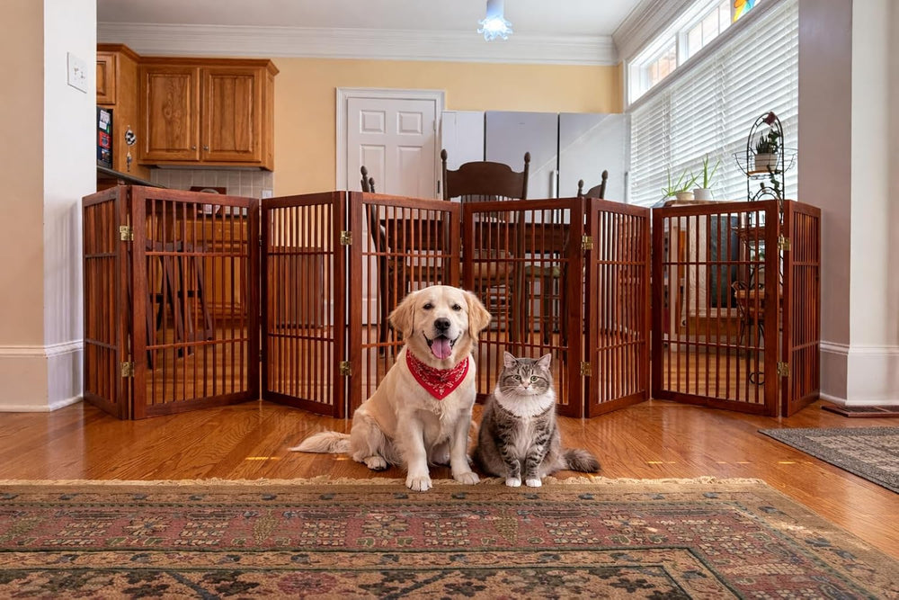 Urnporium Pet Dog Gate Freestanding, Strong Durable Folding Wooden Fence, Por...