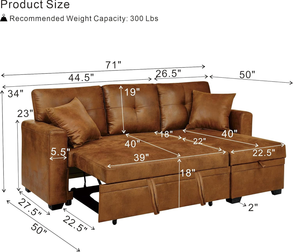 Eafurn Tufted Sectional Sleeper Sofa Pull Out Couch Bed Modern Sofabed