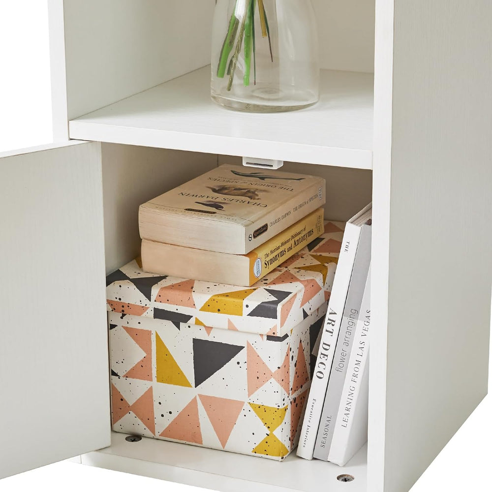 IBUYKE 6 Tier Narrow Bookcase with Doors,Display Bookshelf,White WBC001W