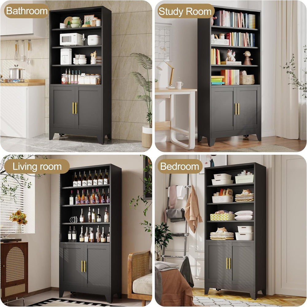 erosoei 71" H Tall Metal Bookcases and Bookshelves with 2 Doors and Adju...