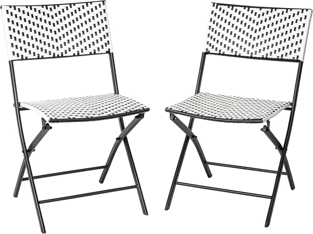 EMMA + OLIVER Black/White Folding Bistro Chairs, 2-Pack
