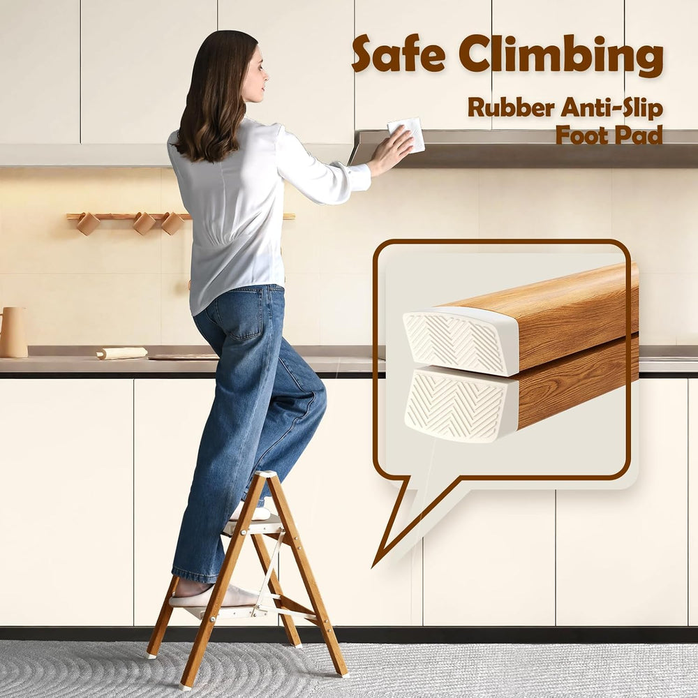 Taranta 2 Step Stool Foldable,Aluminum Step Ladder-WhiteWoodgrain