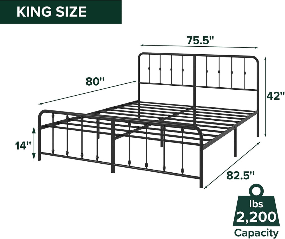 Zinus Leonardo Metal Platform Bed Frame, Victorian Spindle Headboard, King