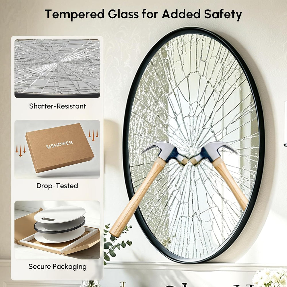 USHOWER Black Oval Bathroom Mirror, 24x36 Inch Oval Mirror