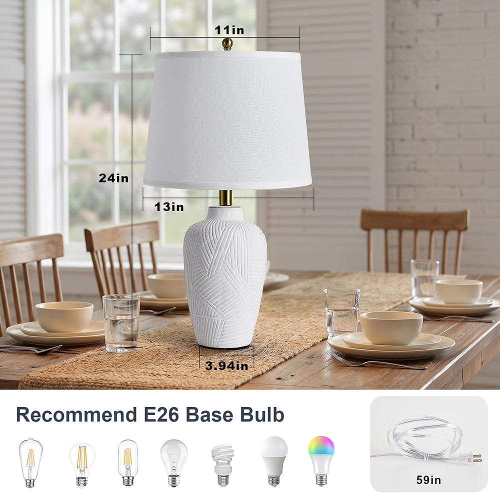 24" Touch Table Lamps,Ceramic Night Stand Bedside Lamp,White-1Pack