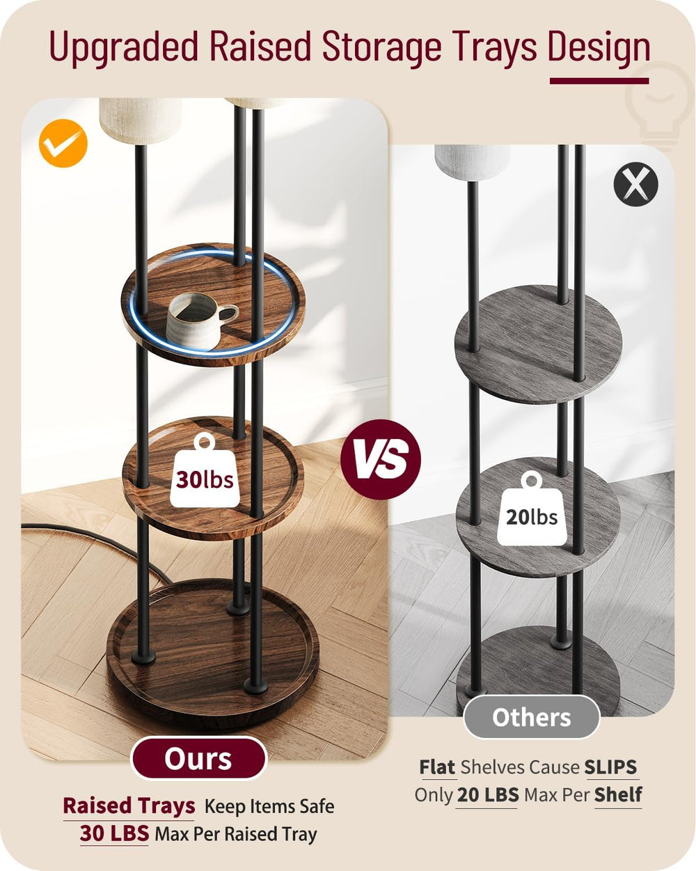 Floor Lamp with Shelves, 3-Light Floor Lamps for Living Room, Modern Standing...