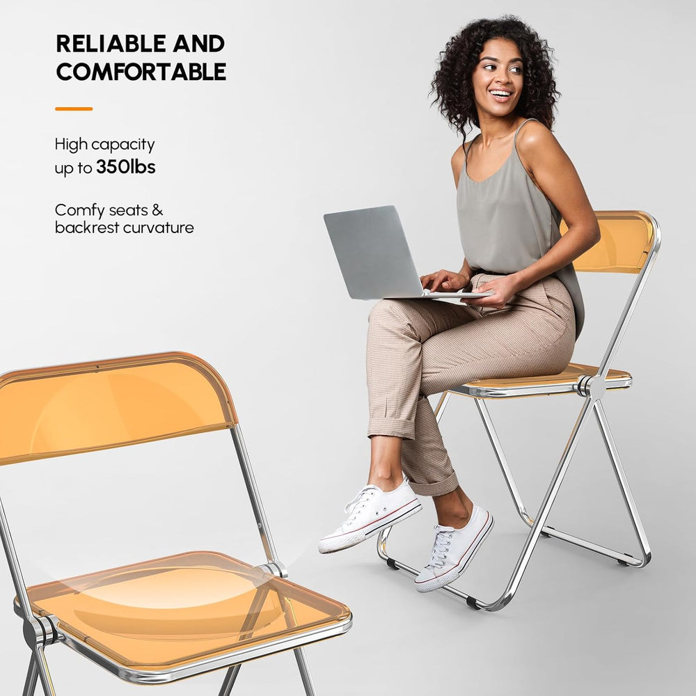 VINGLI Acrylic Folding Chairs 4 Pack, Clear Chair Foldable and Stackable, Pla...