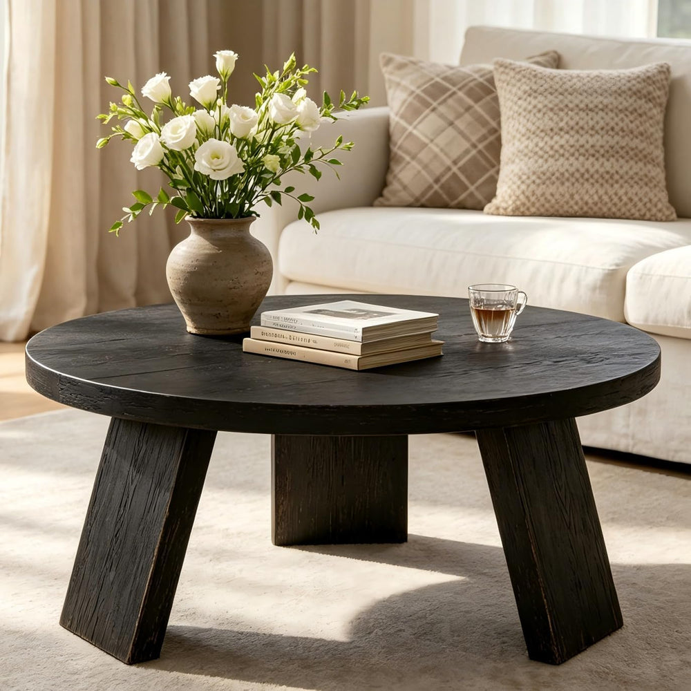 Garvee 33.5" Modern Round Coffee Table for Living Room, Black