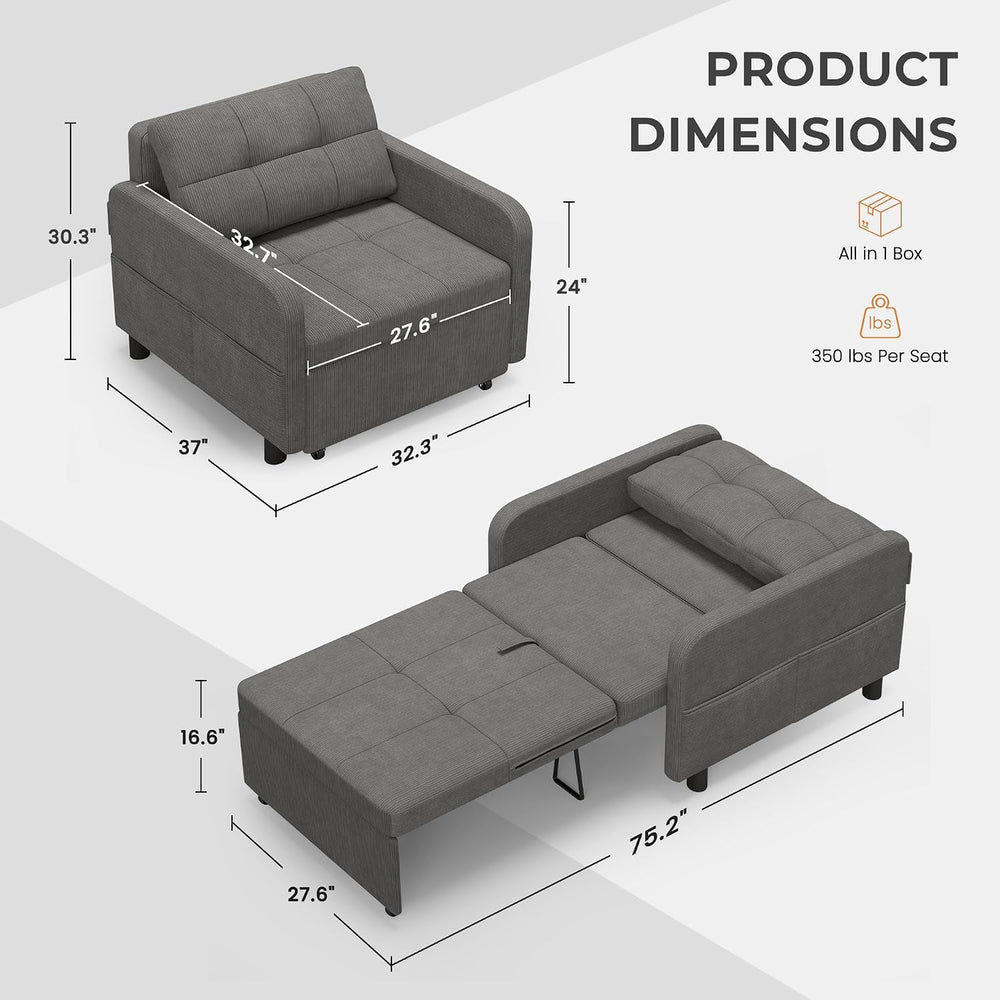 Deep Seat Sleeper Chair Bed, Zero Wall Clearance