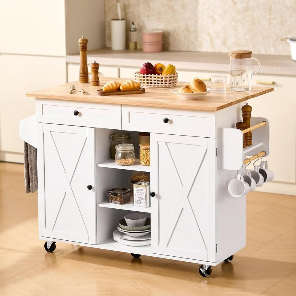 VEVOR Kitchen Island Cart, with Solid Wood Top and Storage Cabinet, Mobile Ro...