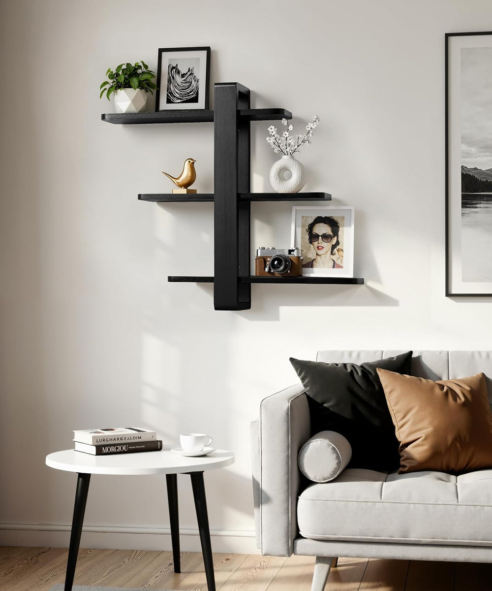 SUMGAR Black Floating Shelves for Wall, 3 Tier Adjustable Large Shelf Unit