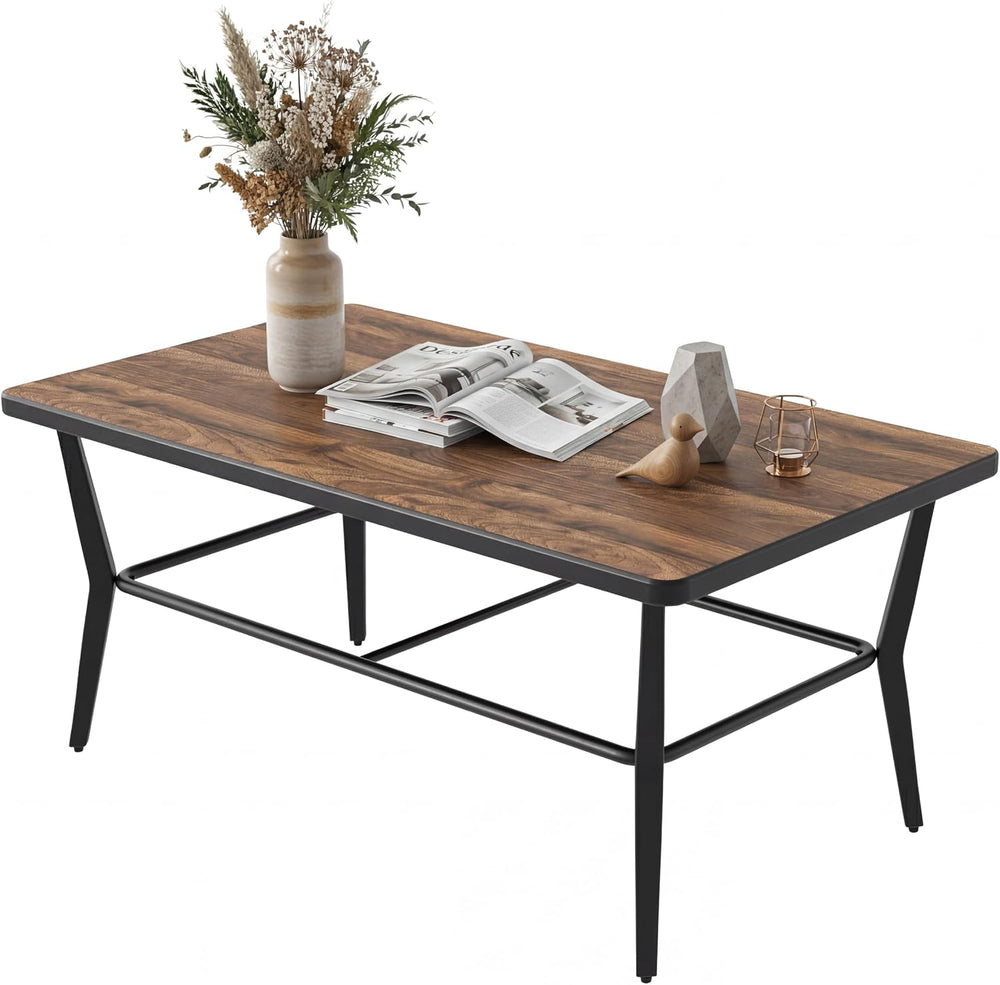 ALAULM Outdoor Coffee Table, 47" Rectangle Metal Patio Coffee Table with...