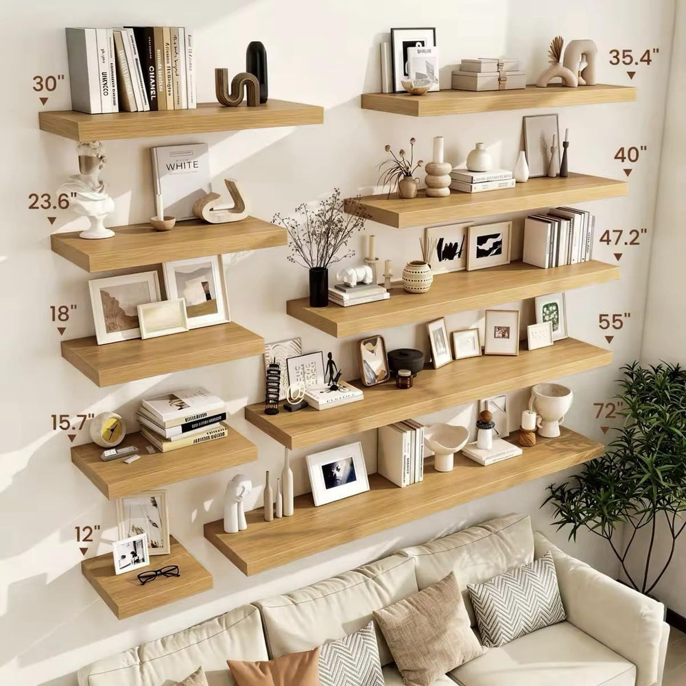 Vivelove Deep Floating Shelves 48x12” Set of 2, Oak