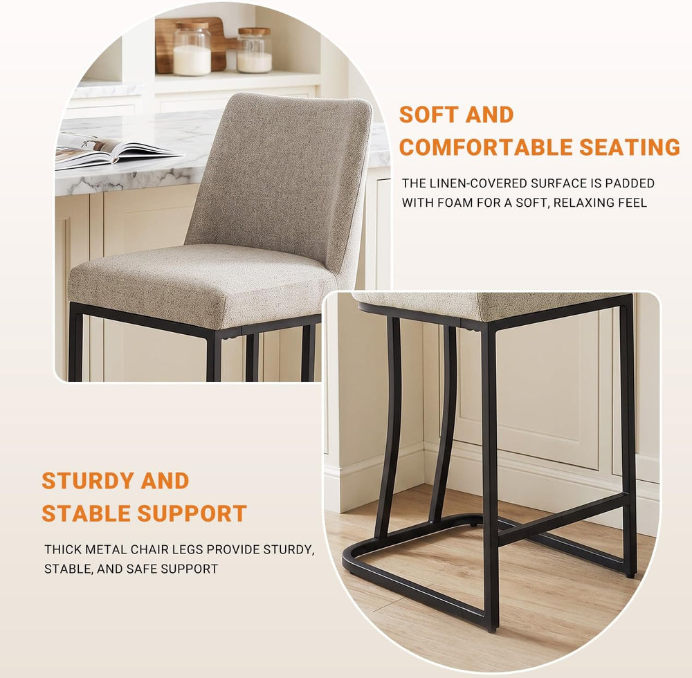 Counter Height Bar Stools Set of 2, 24 Inch Seat Height Bar Chairs for Kitche...