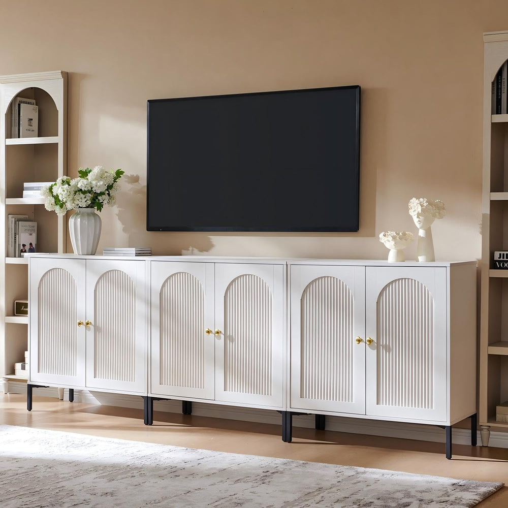 IFGET 92.63" W Modern Arched Sideboard Buffet Cabinet with Storage, White