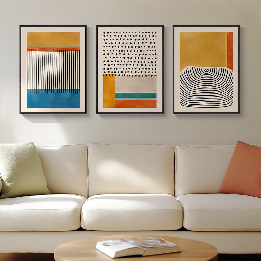 Framed Colorful Abstract Mid Century Modern Wall Art Bedroom, 12x16 Inch