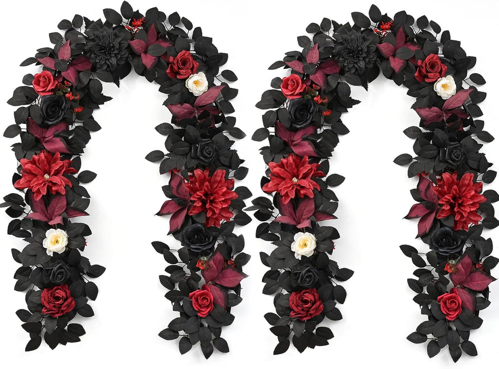 Waipfaru 2Pcs Halloween Garland, Artificial Rose Flower Garland for Mantle