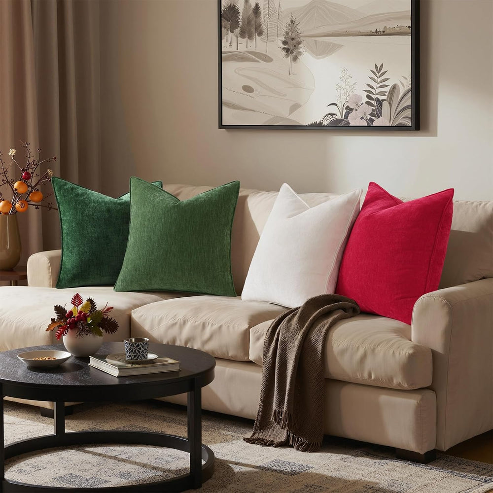 Pallene Moss Green Soft Chenille Velvet Throw Pillow Covers 24x24 Set of 2