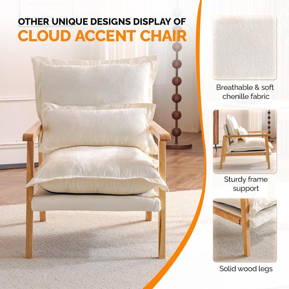 VINGLI Mid-Century Modern Cloud Accent Armchairs Set of 2 with Lumbar Pillow,...