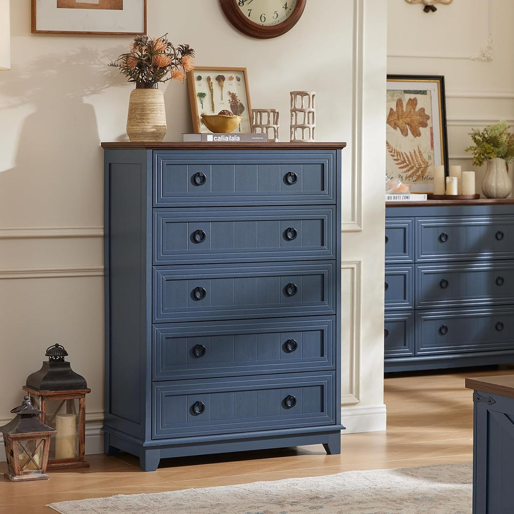 Joaxswe Farmhouse 5 Drawer Dresser for Bedroom, 42" Tall Small Dressers ...