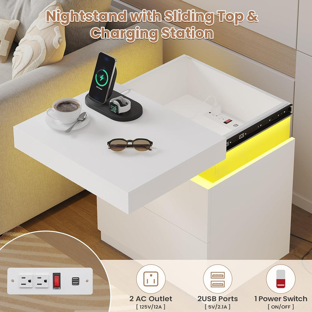 ADORNEVE White Modern Bedside Table with 2 Drawers