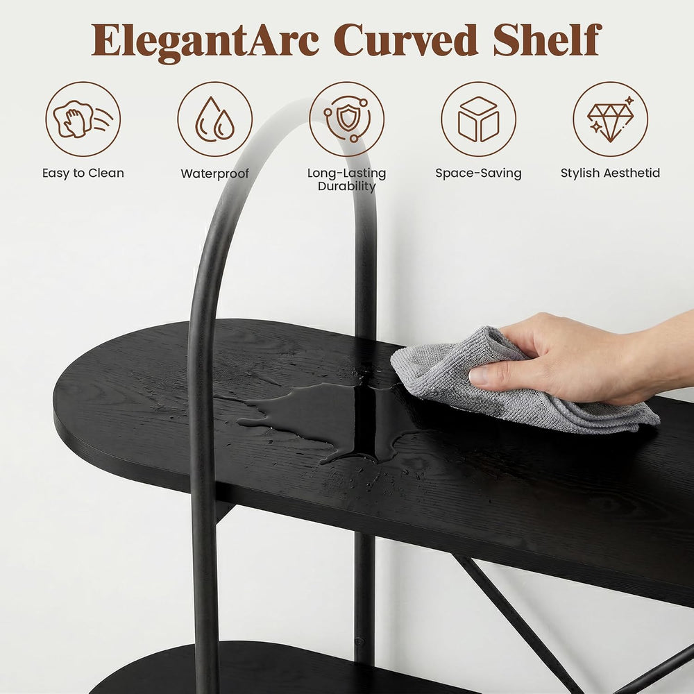 Tall Vinyl Record Player Stand with Sliding Doors, 4 Tier Shelf, Black