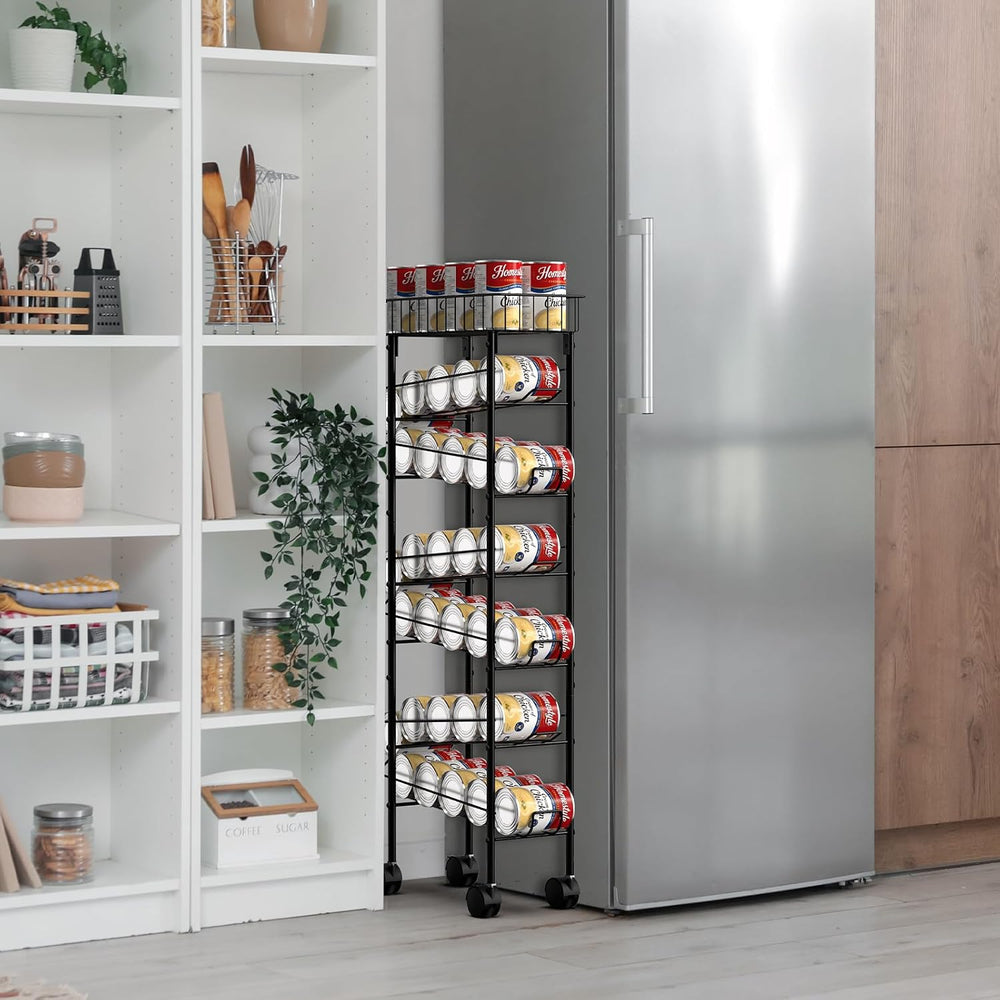 Slim Can Organizer Rack, Iron Narrow Soda Dispenser Holder with Wheels