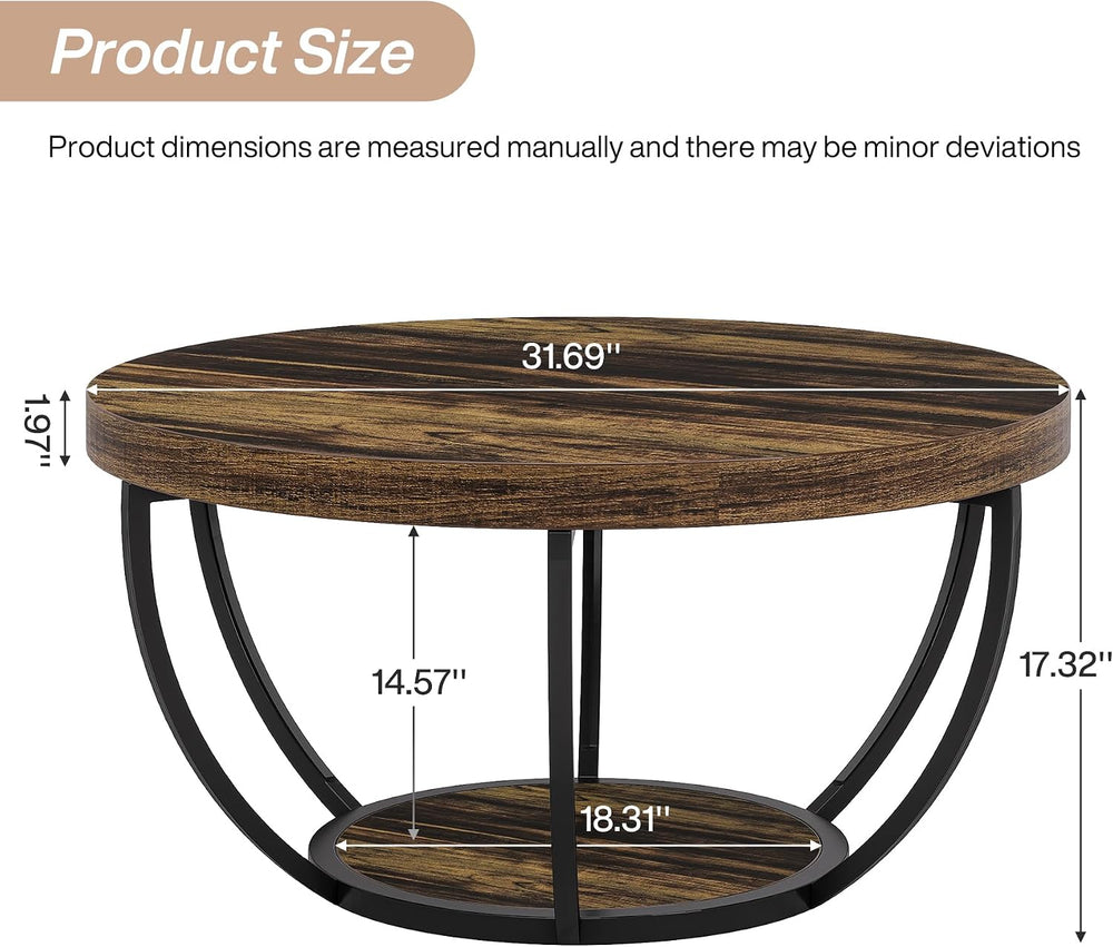 Tribesigns Round Coffee Table with Storage, 31.7" Living Room Table