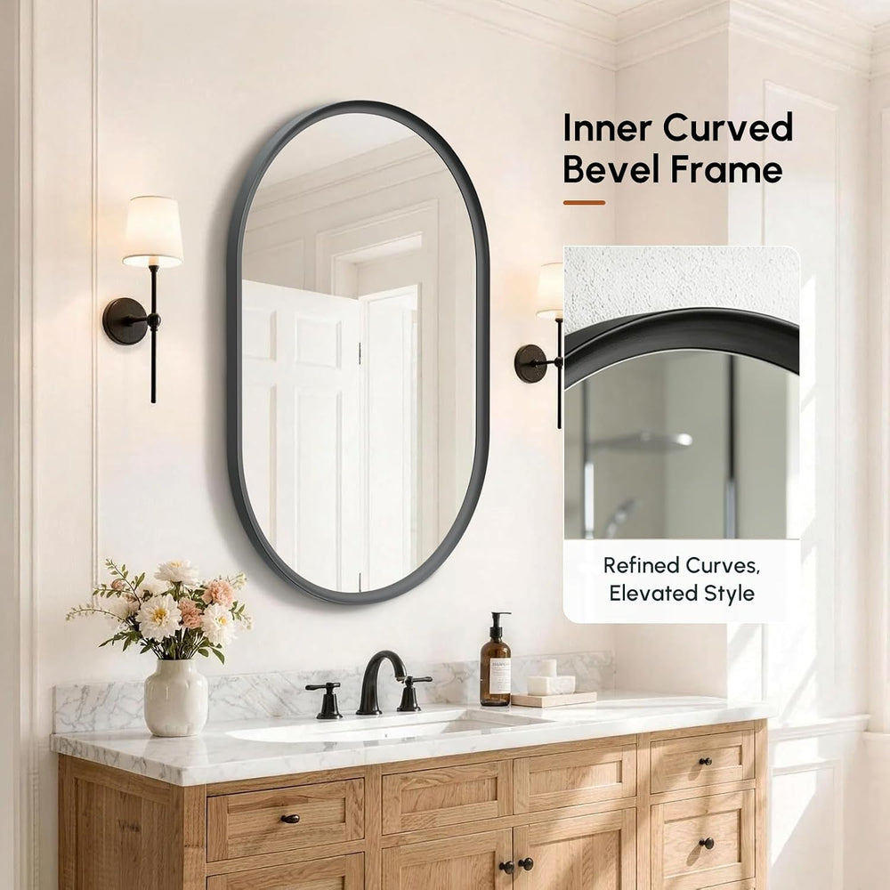 USHOWER Black Oval Mirror 24x36 Inch, Oval Bathroom Mirror