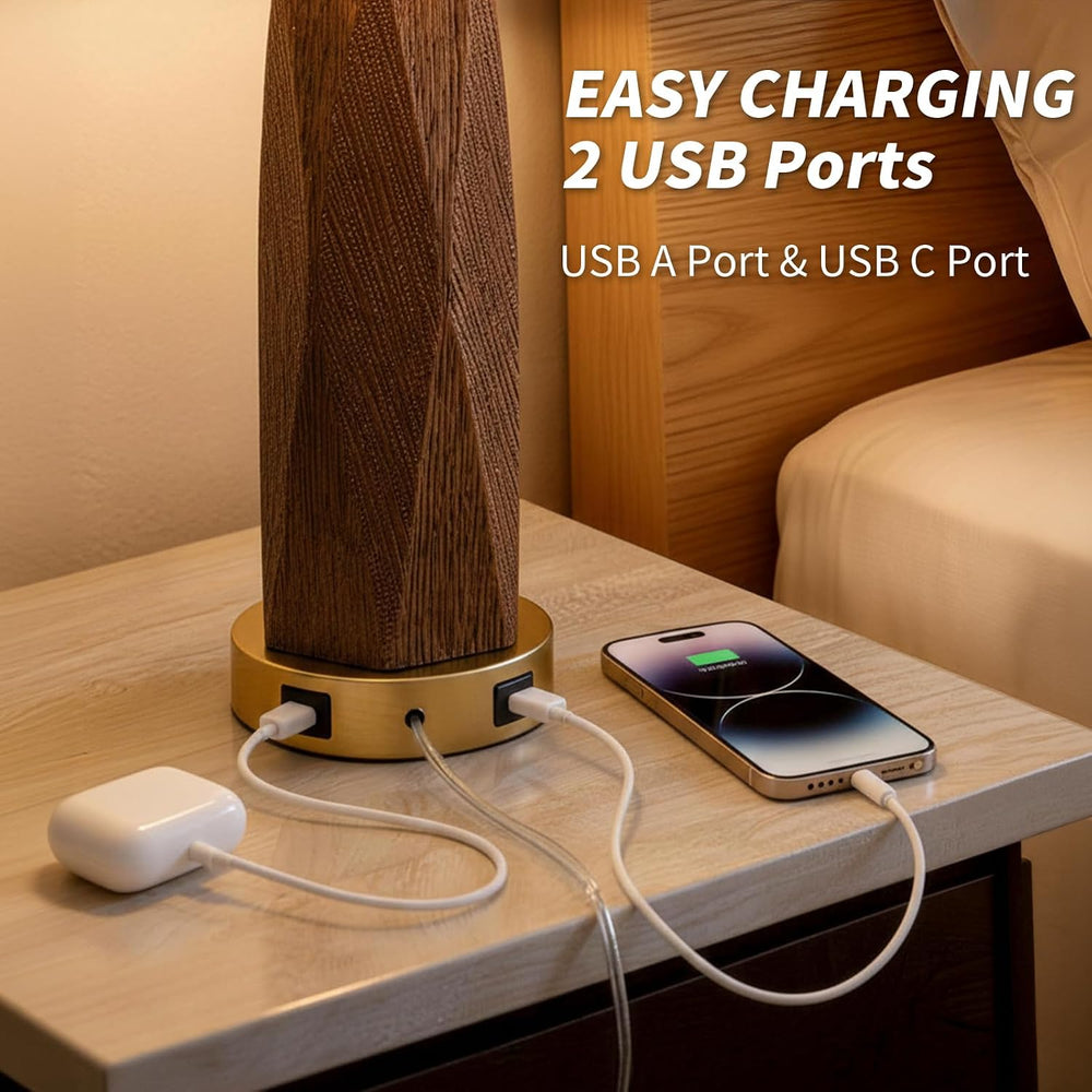 BOBOMOMO 27.5" Table Lamps Set of 2 with USB-A & USB-C Charging Port...