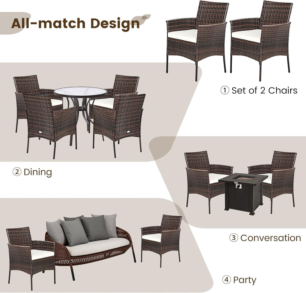 RELAX4LIFE Wicker Patio Chairs Set of 6, Indoor Outdoor PE Rattan Armchairs w...