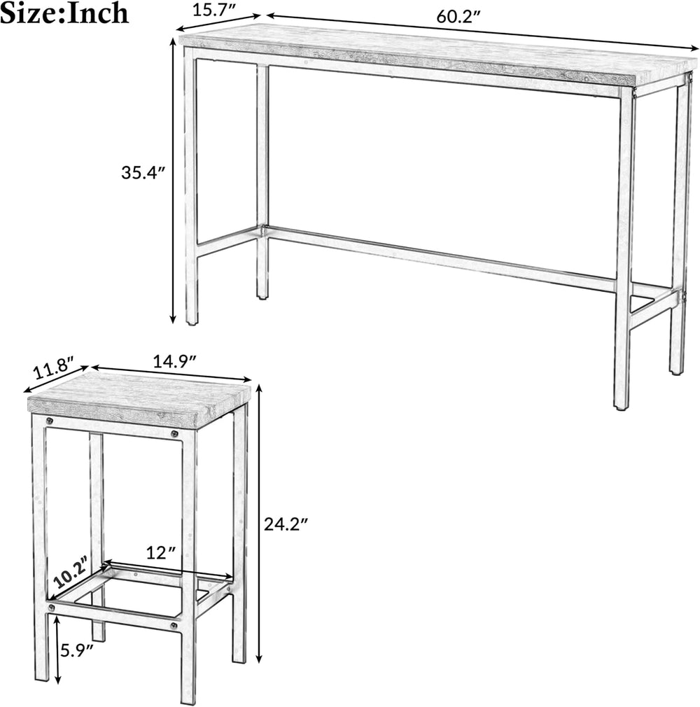 Merax 4-Piece Counter Height 60.2inch Extra Long Dining Table Set with 3 Stoo...