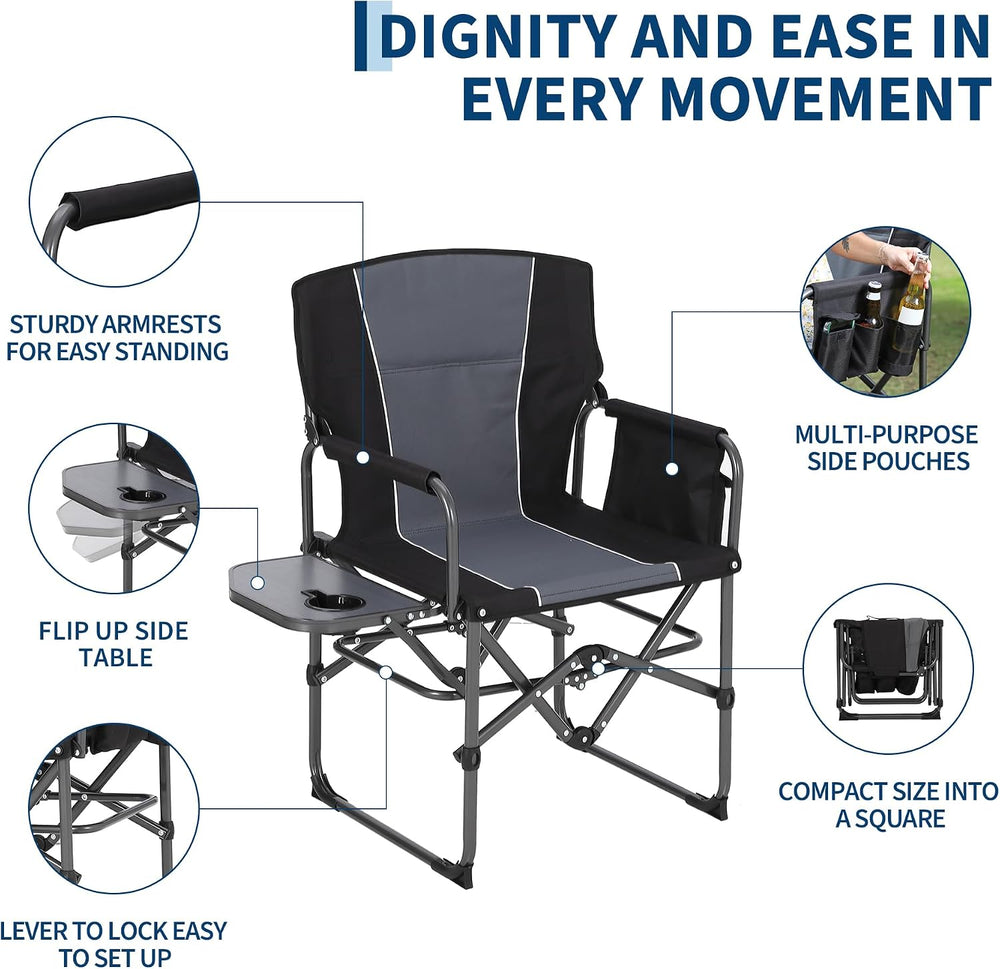 Garvee Oversized Camping Chair Portable Directors Chairs with Side Table