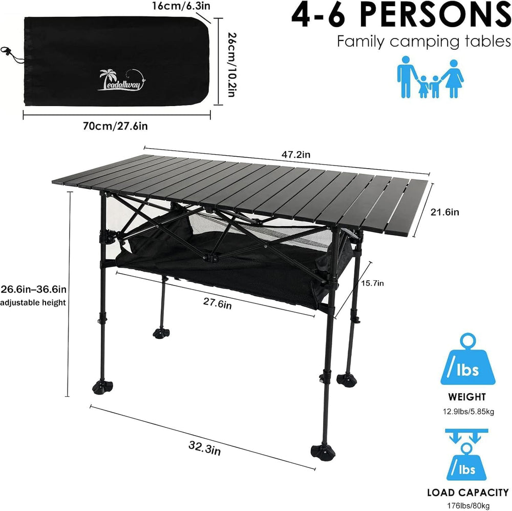 LEADALLWAY Adjustable Aluminum Camping Table 47" L * 22" W