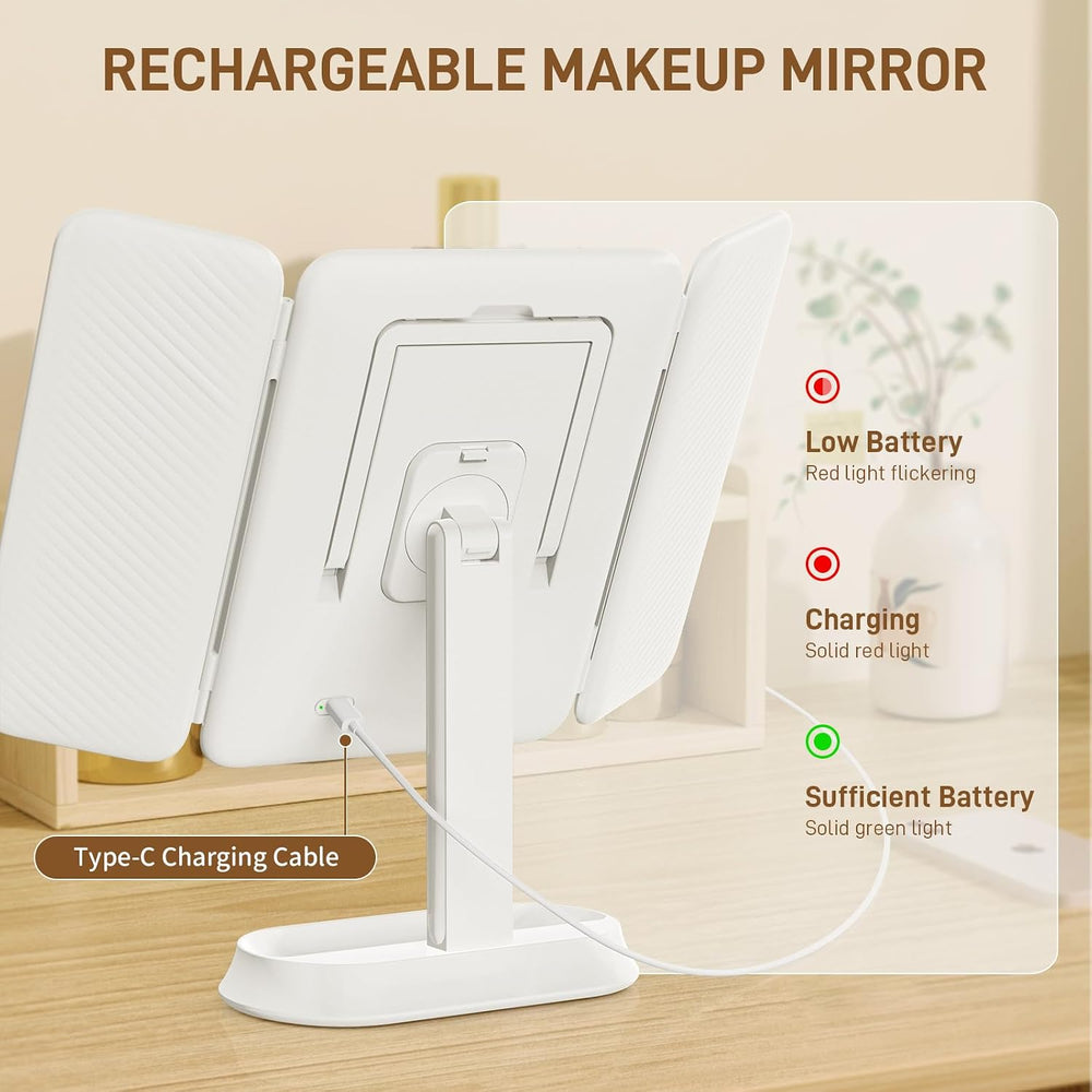 FRANO Trifold Makeup Mirror with Light, 3X/5X Magnifying Vanity Mirror,