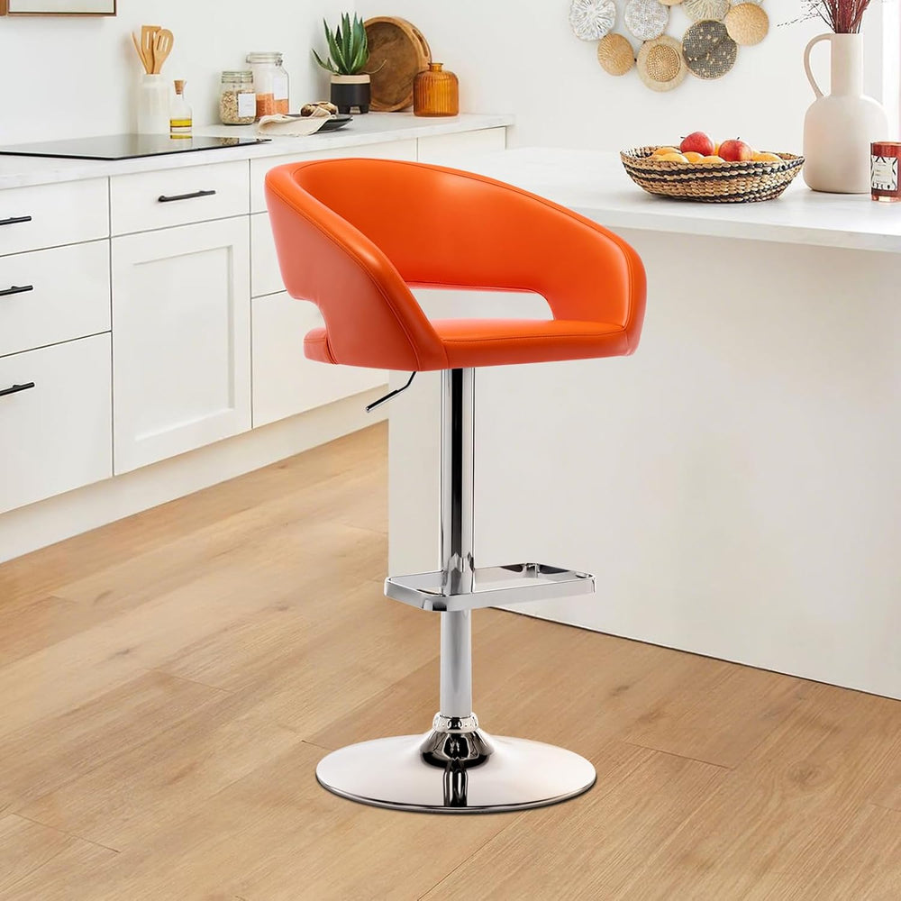 Adjustable PU Leather Swivel Bar Stool with Arms, Orange