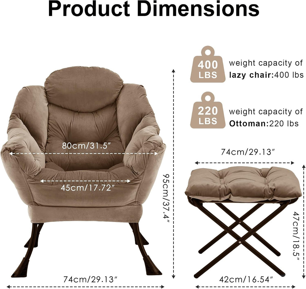 SAETSFEG Lazy Chair with Ottoman, Modern Accent Lounge Chair with Side Pocket...
