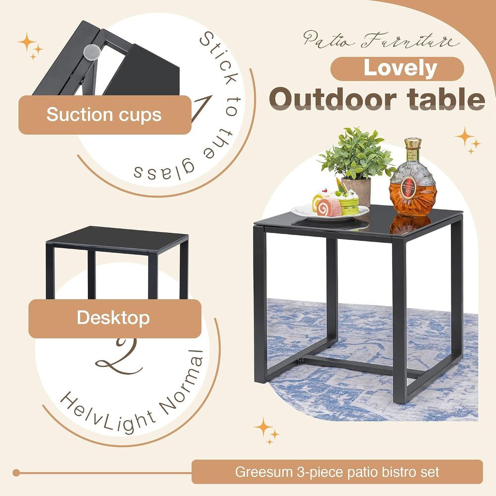 Greesum 3 Pieces Outdoor Furniture Set Patio Bistro Rocking Chairs with Glass...