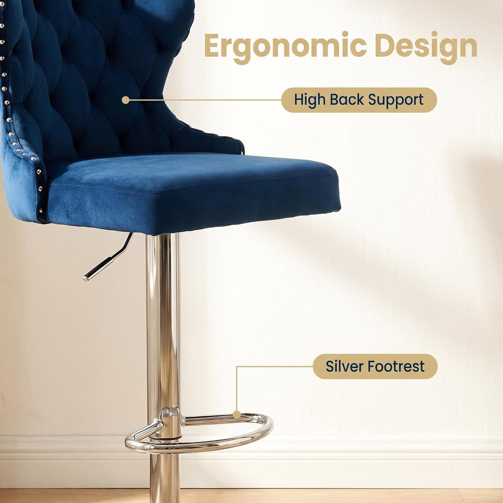 Set of 2 Adjustable Swivel Bar Stools, Velvet Upholstered Counter Height Chai...