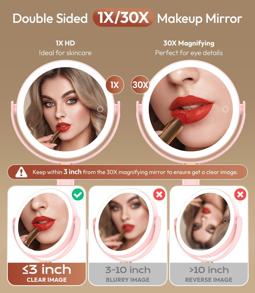 Lighted Makeup Mirror with Lights and Magnification 30X/1X, Height Adjustable...