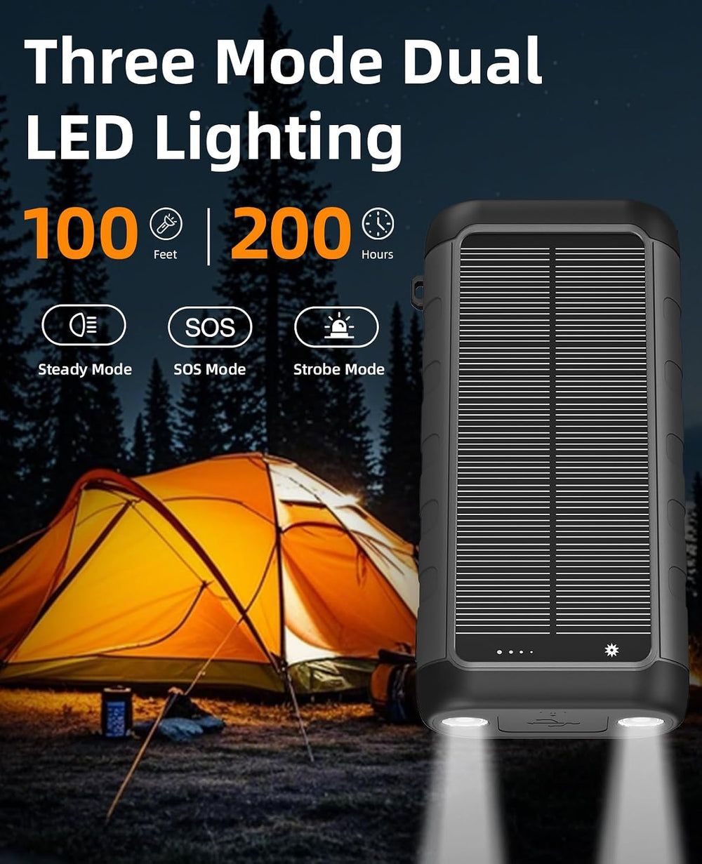 Solar Charger Power Bank 59800mAh, 6 Outputs & Hand Crank, Emergency Use