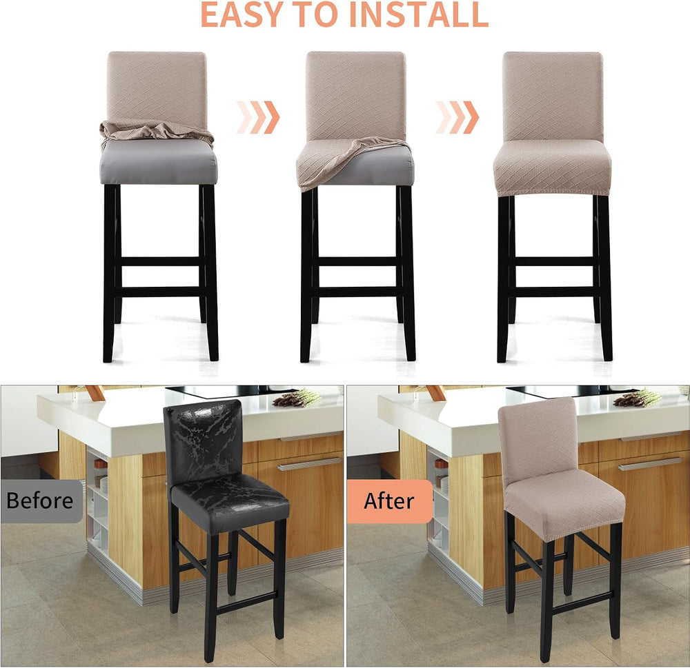 Fuloon Waterproof Barstool Covers Chair Slipcovers, Khaki, 4 Pack