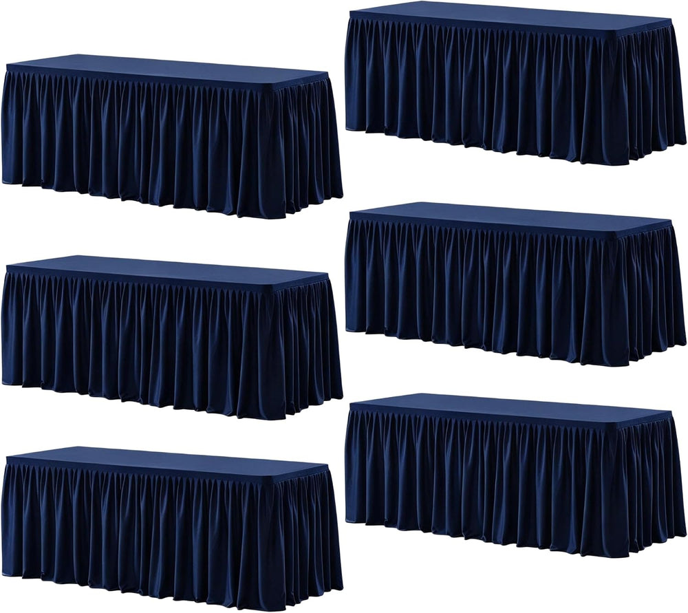 Wish Care 6 Pack Navy Blue Rectangle Table Clothes for 6 Foot Tables, Polyest...